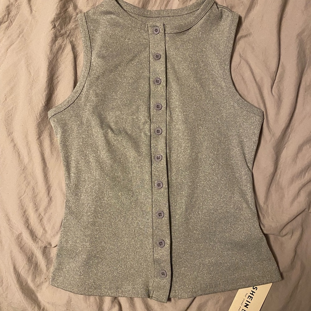 SHEIN Heather Gray Button-Front Tank Top